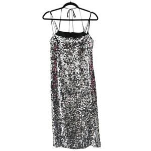 Erdem Silver Sequin Sleeveless Strappy Midi Party Dress Size US 4